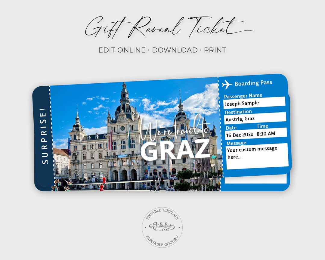 Graz Travel Ticket Graz Gift Ticket Custom Graz Plane - Etsy