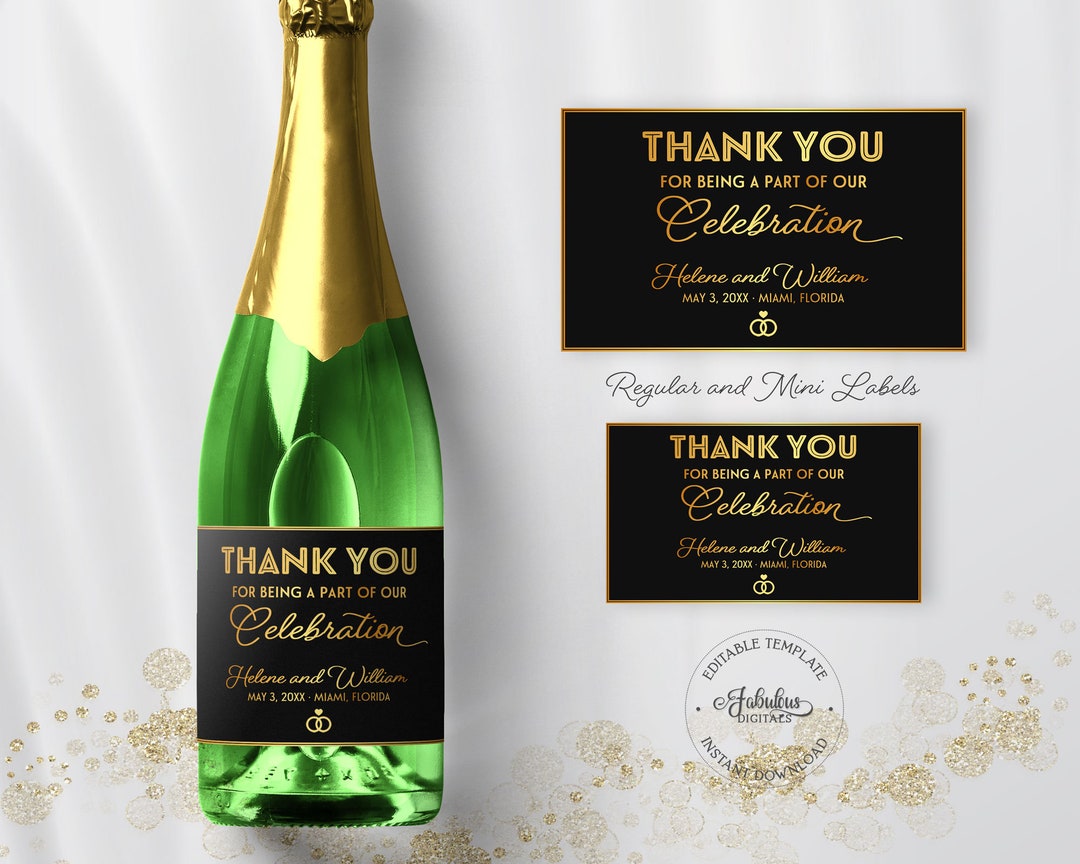 ありがとうシャンパンボトルラベル、フルラベルとミニラベル
