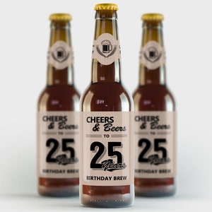 25th Birthday Beer Labels, Cheers & Beers, 25th Milestone Birthday Party - Printable PDF, DIY Print, Instant Download