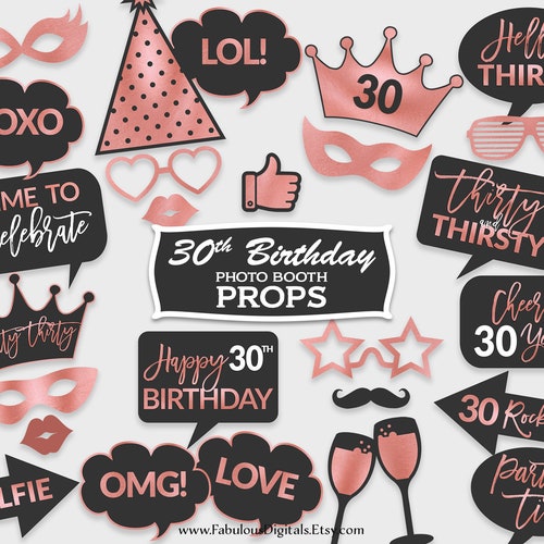 30th Birthday Printable Photo Booth Props Rose Gold Black - Etsy