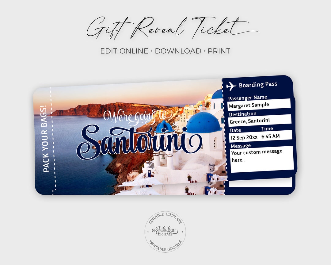 Santorini Travel Ticket Greece Gift Ticket Custom Airplane Etsy UK