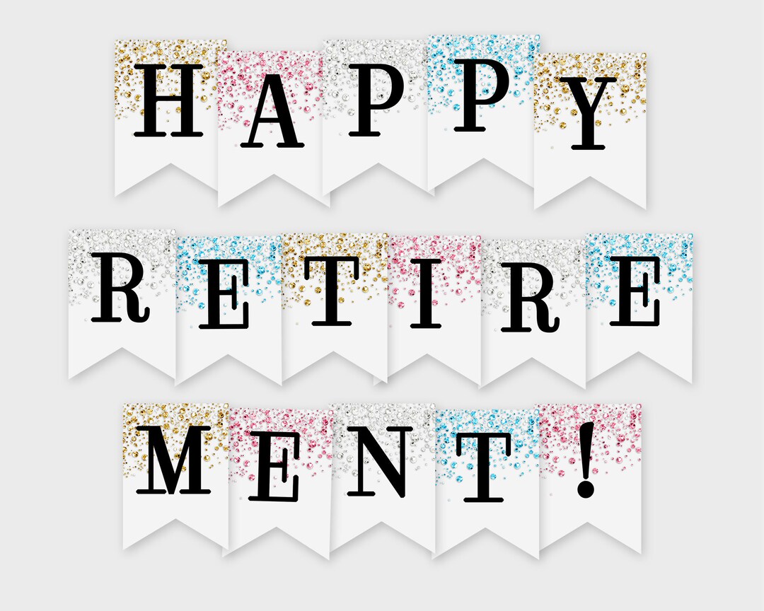 Happy Retirement Printable Banner - Mixed Confetti Glitters - Printable ...