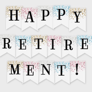 Happy Retirement Printable Banner - Mixed Confetti Glitters - Printable ...