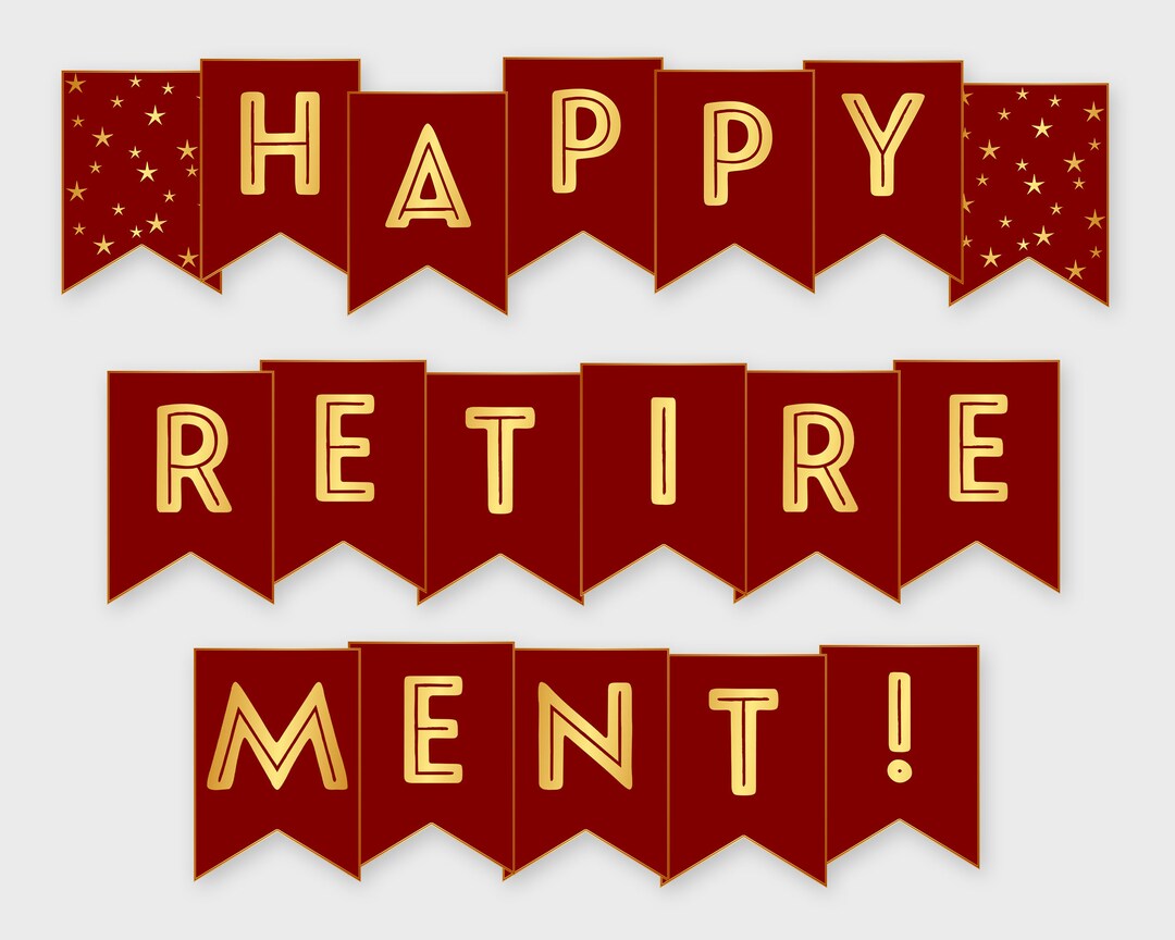 Happy Retirement Printable Banner, Red & Gold Birthday Party