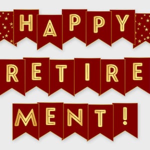 Happy Retirement Printable Banner, Red & Gold - Birthday Party ...