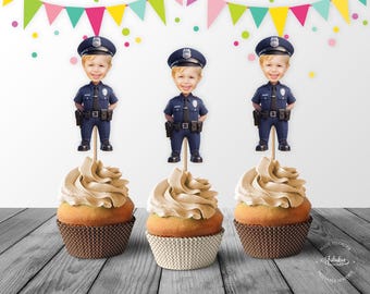 Police Officer Cupcake Topper, Customized Photo Face Cupcake Toppers, Kids Birthday Party Decor - Digital File, DIY Print