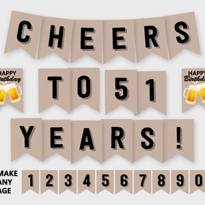 Cheers to XY Years! Any Age Birthday Banner, Cheers & Beers, Birthday Party Decoration - Printable PDF, Instant Download