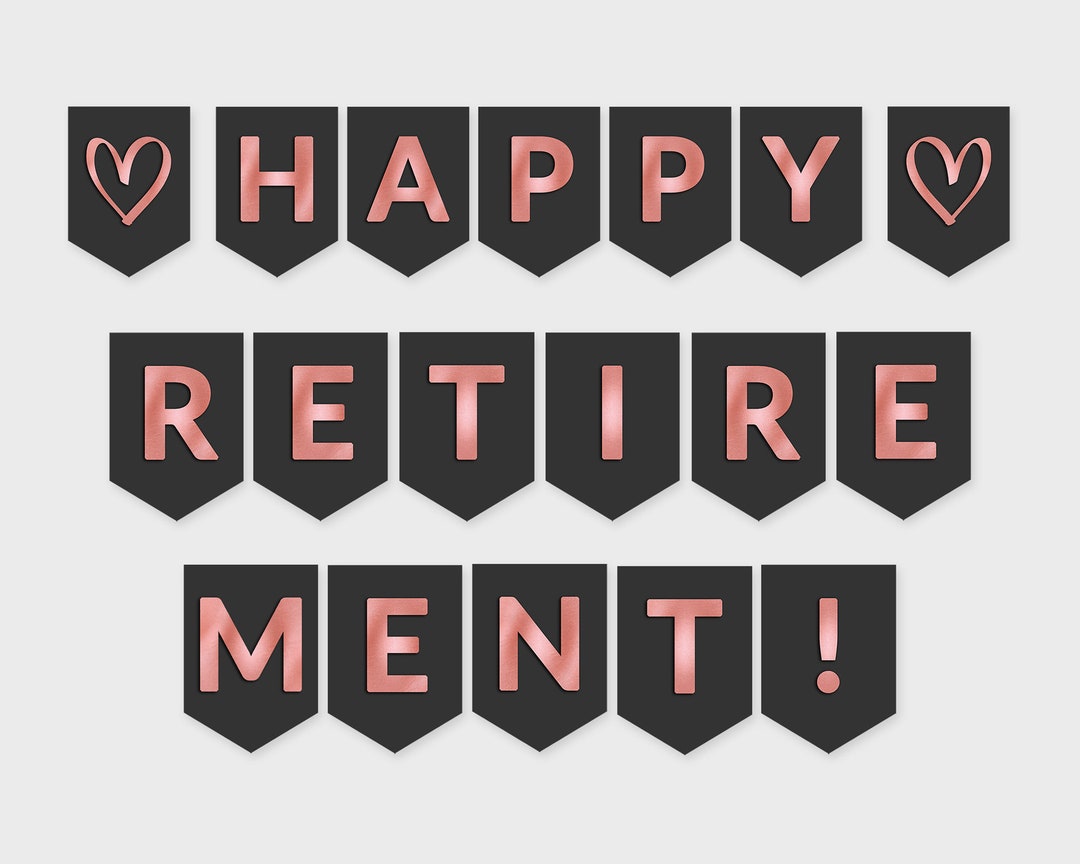 Happy Retirement Printable Banner / Black &amp; Rose Foil Flags / Printable ...
