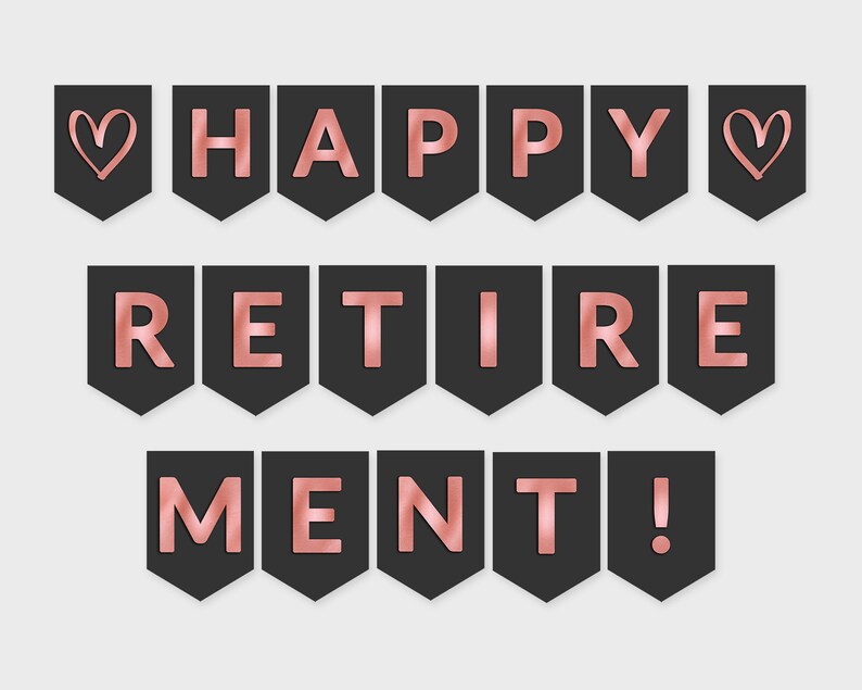 Happy Retirement Printable Banner / Black &amp; Rose Foil Flags / - Etsy