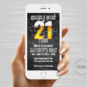 Cheers & Beers to 21 Years, Men 21st Birthday Evite, Editable Template, Phone Invitation, Instant Download