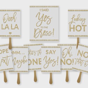 I Said Yes to the Dress, Wedding Dress Shopping Paddle Signs - Gold Glitter - Printable PDF, Instant Download, #GGG