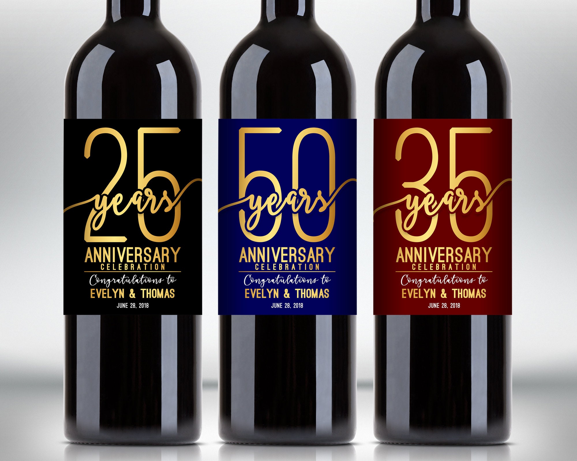 Anniversary Celebration Wine Bottle Labels Customized Wine Etsy