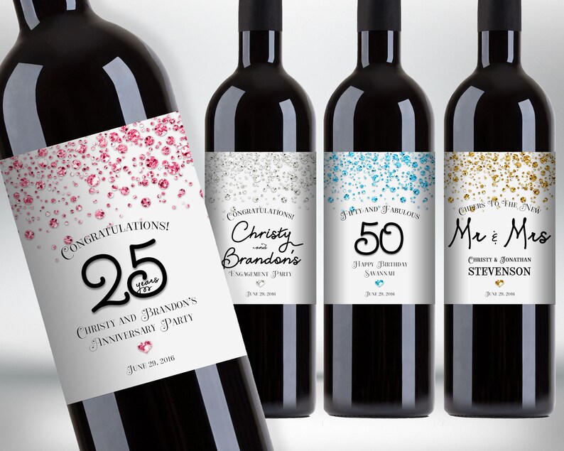Confetti Glitter Wine Bottle Labels Birthday or Wedding Etsy