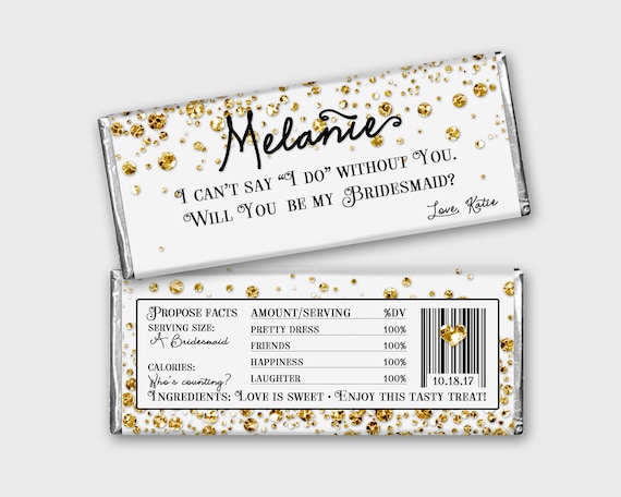 Customized - Candy Bar Wrapper Proposal Printable PDF #4CG DIY Print Confetti Glitters Will You Be My Bridesmaid? Maid of Honor etc