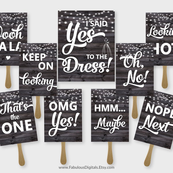 I Said Yes to the Dress, Wedding Dress Shopping Paddle Signs - Black Wood - Printable PDF, Instant Download - #RWD