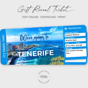 Urlaub auf Tenferiffa, Teneriffa Travel Ticket, Teneriffa Bordkarte, Spanien Travel Ticket / DIY Print, Bearbeitbare Vorlage