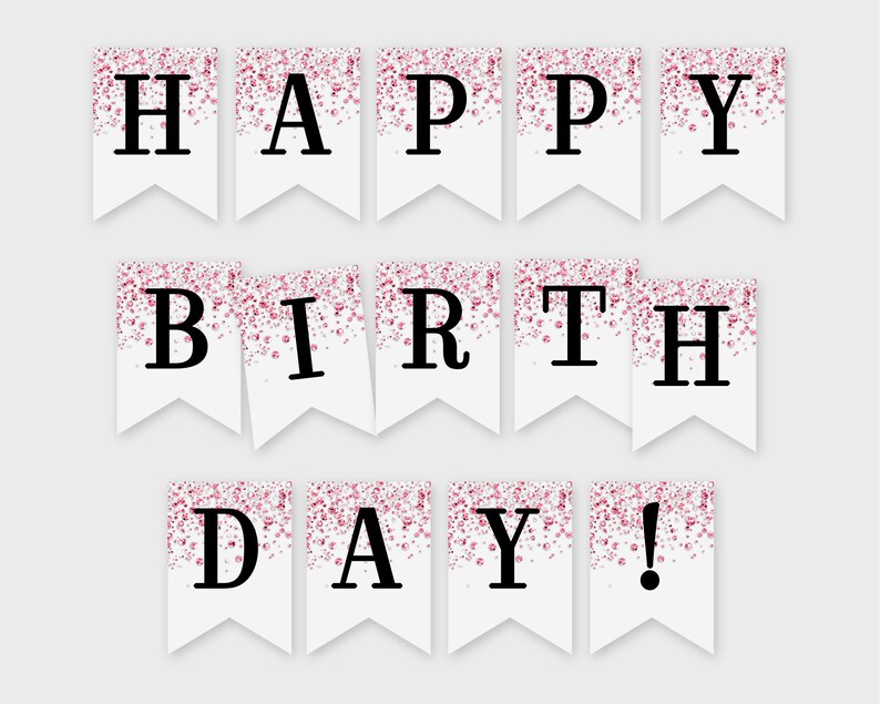 Happy Birthday Printable Banner Pink Confetti Glitters Etsy Happy Birthday Printable Banner Pink Confetti Glitters Etsy