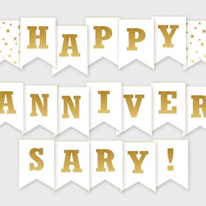 Happy Anniversary Printable Banner - Gold Party Banner - Printable PDF ...