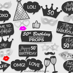 50th Birthday Photo Booth Props / Birthday Party Props / Black &amp; Silver ...