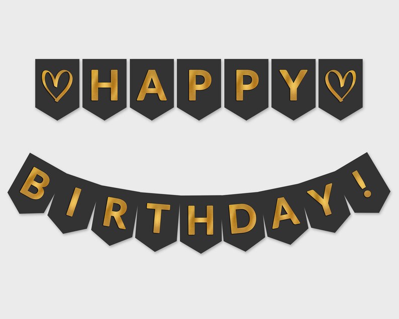 Imprimible feliz cumpleaños banner / negro y oro foil banderas | Etsy