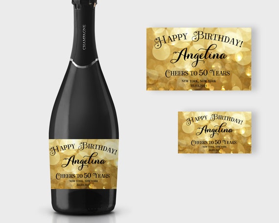 Etiquettes De Champagne Joyeux Anniversaire Etiquette Etsy France