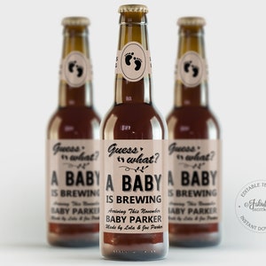 A Baby Is Brewing, Pregnancy Announcement, Custom Beer Label Kraft - Editable Template, Instant Download, DIY Print