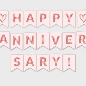 Happy Anniversary Printable Banner / Pink &amp; Rose Foil Flags / Printable ...