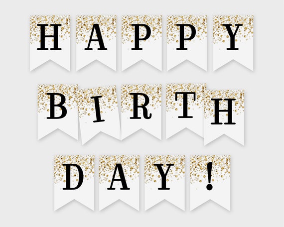 Happy Birthday Printable Banner Gold Confetti Glitters Printable