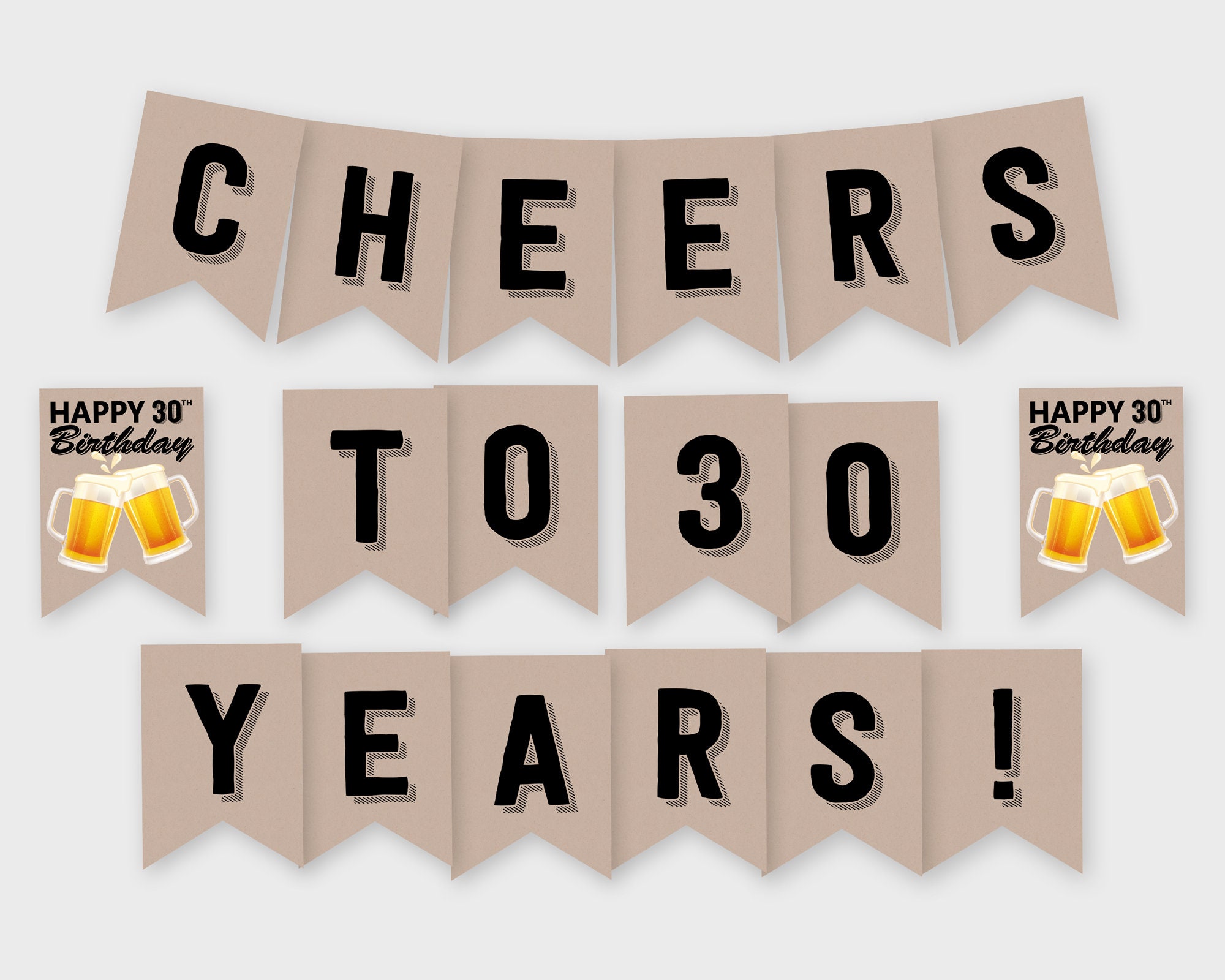 Cheers to 30 Years! Birthday Party Banner, Cheers \u0026 Beers - Birthday Party  Decoration - Printable PDF, Instant Download - Etsy Finland, image size:2000x1600
