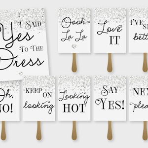 I Said Yes to the Dress, Wedding Dress Shopping Paddle Signs - Silver Glitters - Printable PDF, Instant Download, #4CG