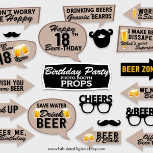 Accesorios para fotomatón de 18.º cumpleaños / Accesorios para fiesta de cumpleaños "Cheers & Beers" / Impresión DIY, PDF imprimible, descarga instantánea