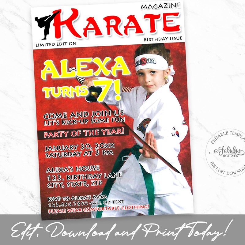 Karate Or Martial Arts Girl Fill In The Blank Invitations - Kick Desig – Mandys Moon Personalized Gifts