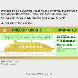 Editable Gold Cruise Ship Ticket Template, Surprise Gift Ticket ...