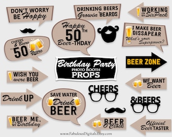 50th Birthday Photo Booth Props / Cheers & Beers Birthday Party Props / DIY Print, Printable PDF, Instant Download