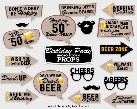 50th Birthday Photo Booth Props / Cheers & Beers Birthday Party Props / DIY  Print, Printable PDF, Instant Download - Etsy