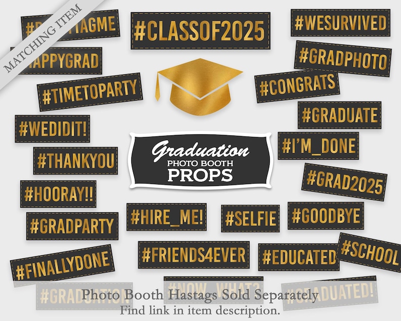Hashtag Graduated Graduation Mimosa Bar Sign, Black & Gold Foil - Printable Party ...