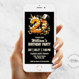 21st Birthday Invitation for Men, Beer Theme with Baseball Cap, Editable Template, Digital Evite, Instant Download