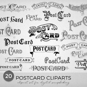 Éléments de conception de cartes postales vintage, superposition de cartes postales, Word Arts, clipart, impression ou scrapbooking numérique - téléchargement immédiat, CU4CU