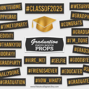 Graduation Hashtag 2025 Photo Booth Props, Class of 2025, Black & Gold Signs - DIY Print, Instant Download - #GFC