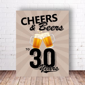 Cartello per la festa di 30 anni di Cheers & Beers, cartello per la festa del 30° compleanno - PDF stampabile, stampa fai da te, download immediato