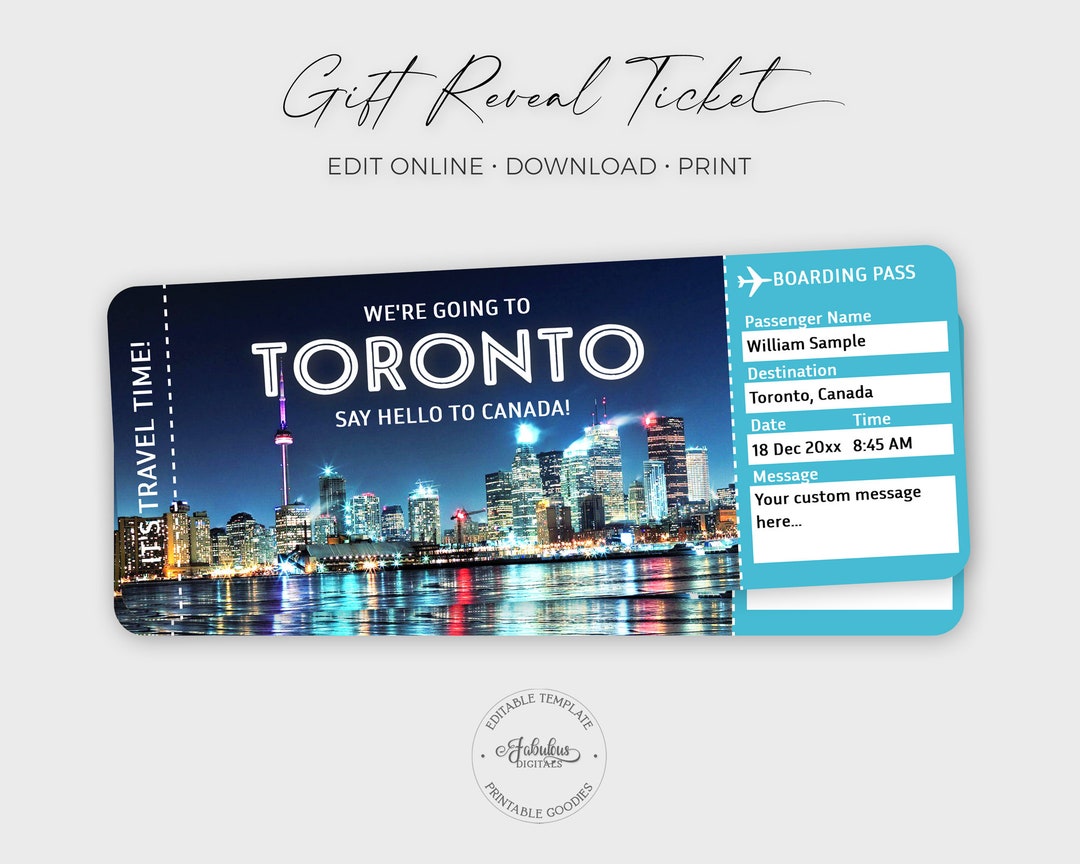 Toronto Travel Ticket Toronto Gift Ticket Toronto Etsy