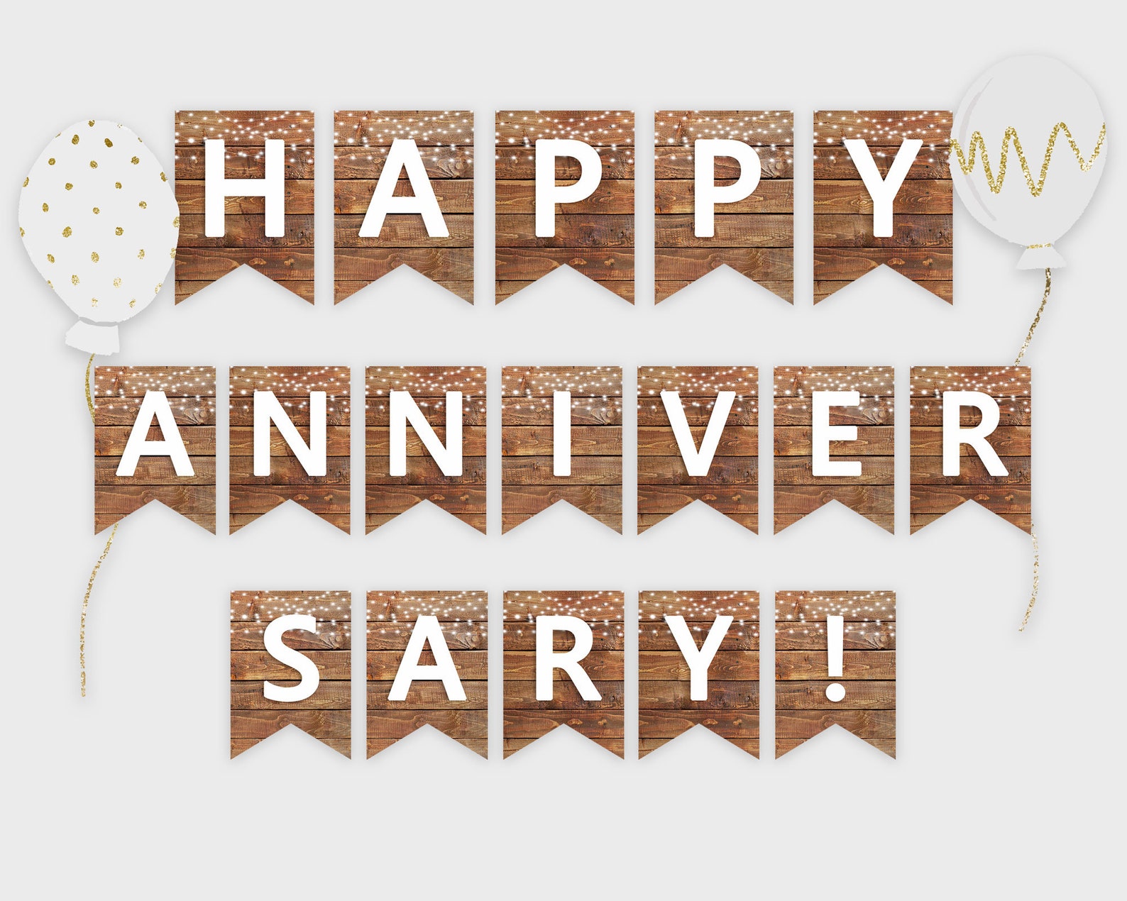Happy Anniversary Printable Banner Rustic Wooden Bunting Flag - Etsy