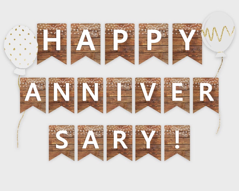 Happy Anniversary Printable Banner Rustic Wooden Bunting Flag - Etsy