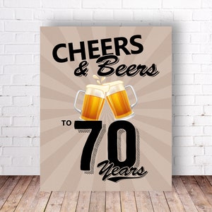Cartello per la festa di 70 anni di Cheers & Beers, cartello per la festa del 70° compleanno - PDF stampabile, stampa fai da te, download immediato