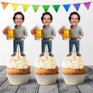Beer Custom Face Cupcake Topper, Personalized Cheers & Beers Photo Birthday Cupcake Toppers - Digital File, DIY Print