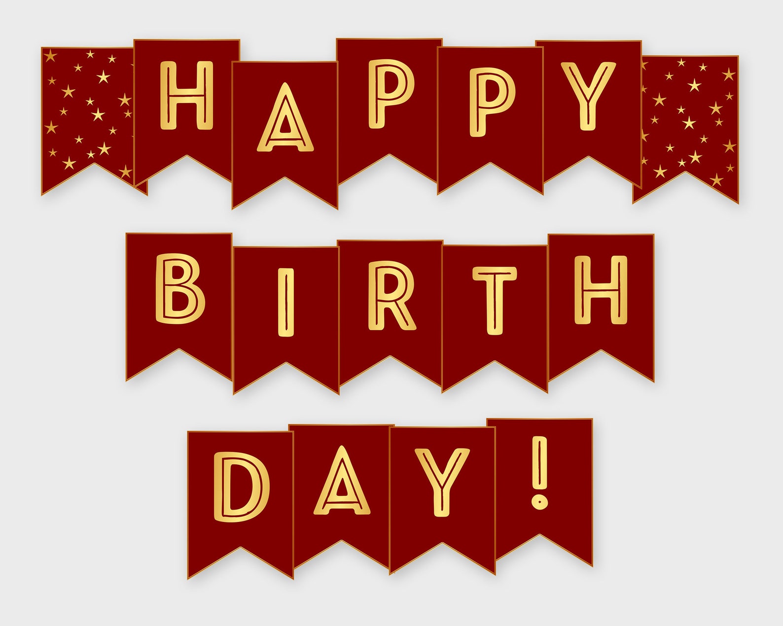 Happy Birthday Printable Banner Maroon & Gold Birthday Etsy