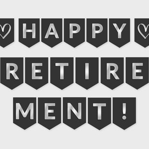 Happy Retirement Printable Banner / Black & Silver Foil Flags / Printable PDF, DIY Print, Instant Download - #SFC