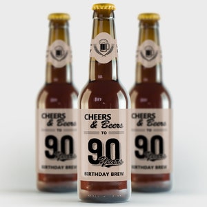 90th Birthday Beer Labels, Cheers & Beers, 90th Milestone Birthday Party - Printable PDF, DIY Print, Instant Download