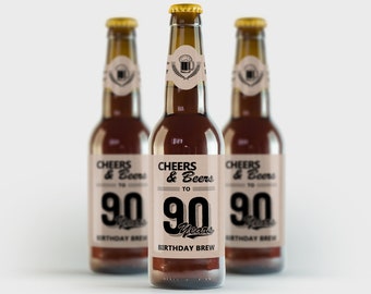 90th Birthday Beer Labels, Cheers & Beers, 90th Milestone Birthday Party - Printable PDF, DIY Print, Instant Download