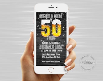 Cheers & Beers to 50 Years, Men 50th Birthday Evite, Editable Template, Phone Invitation, Instant Download